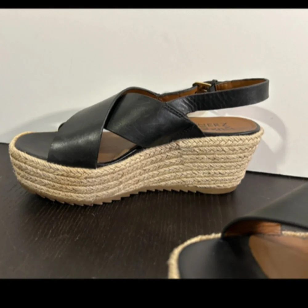 Naturalizer Oak Leather Slingback Espadrille Wedge Sandals Black Size 7.5W